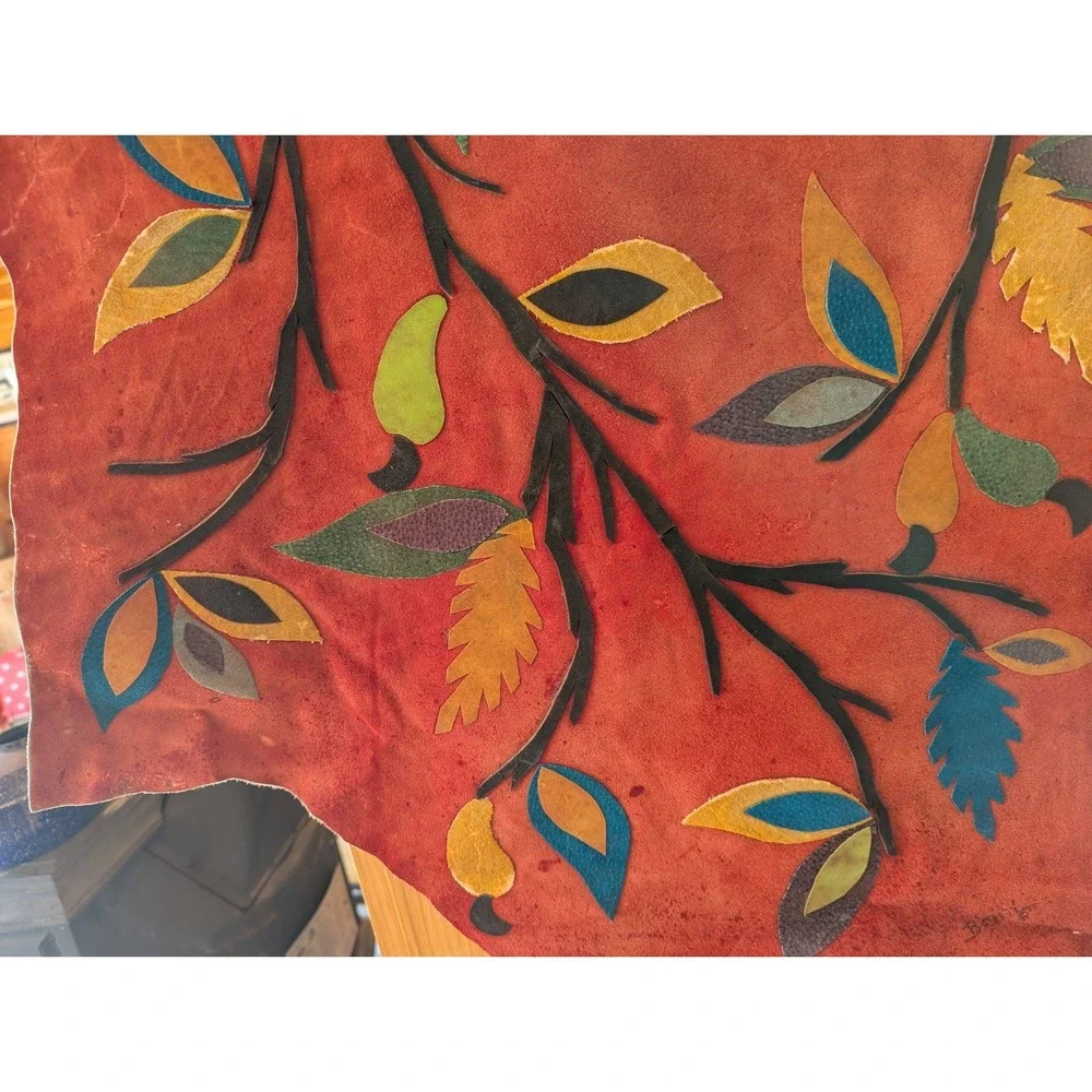 Vintage Handmade Leather Tucan Bird Scene Wall Tapestry By Jose Marcos‎ Brazil